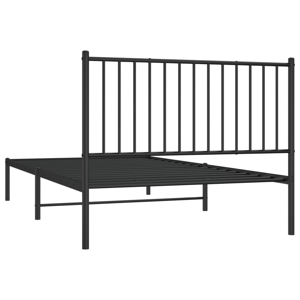 Metal Bed Frame without Mattress with Headboard Black 107x203cm