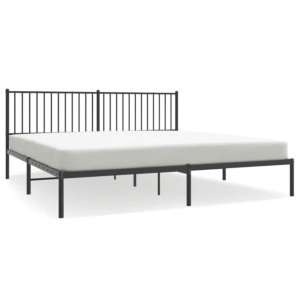 Metal Bed Frame without Mattress with Headboard Black 193x203cm