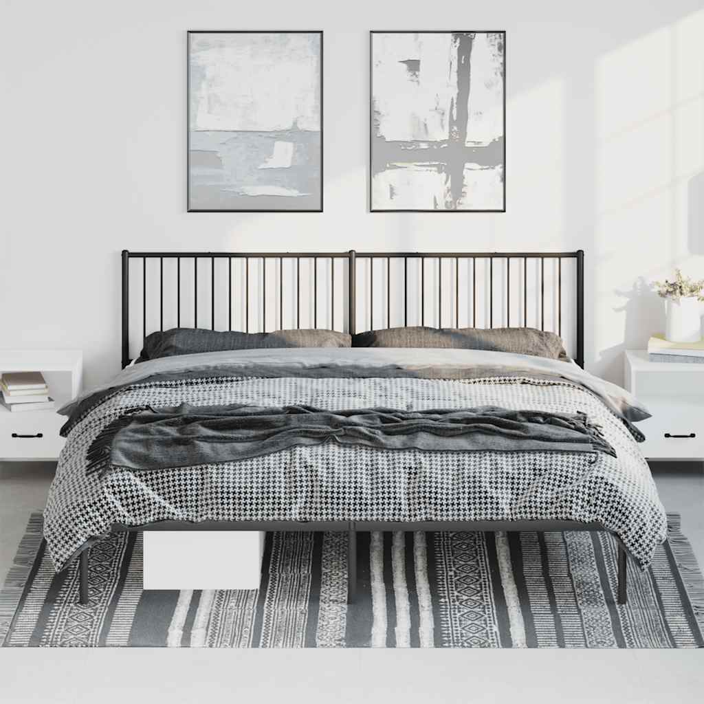 Metal Bed Frame without Mattress with Headboard Black 193x203cm