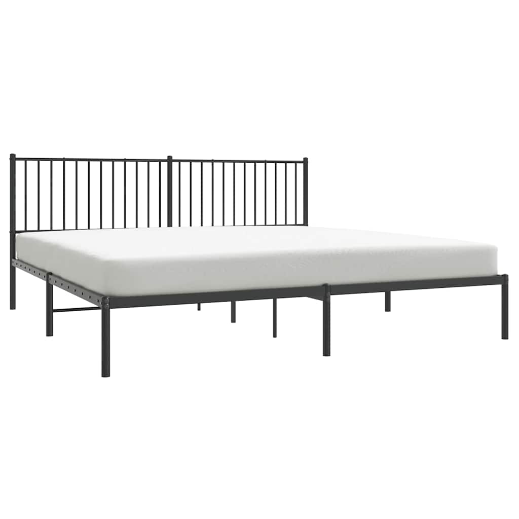 Metal Bed Frame without Mattress with Headboard Black 193x203cm
