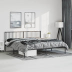 Metal Bed Frame without Mattress with Headboard Black 193x203cm