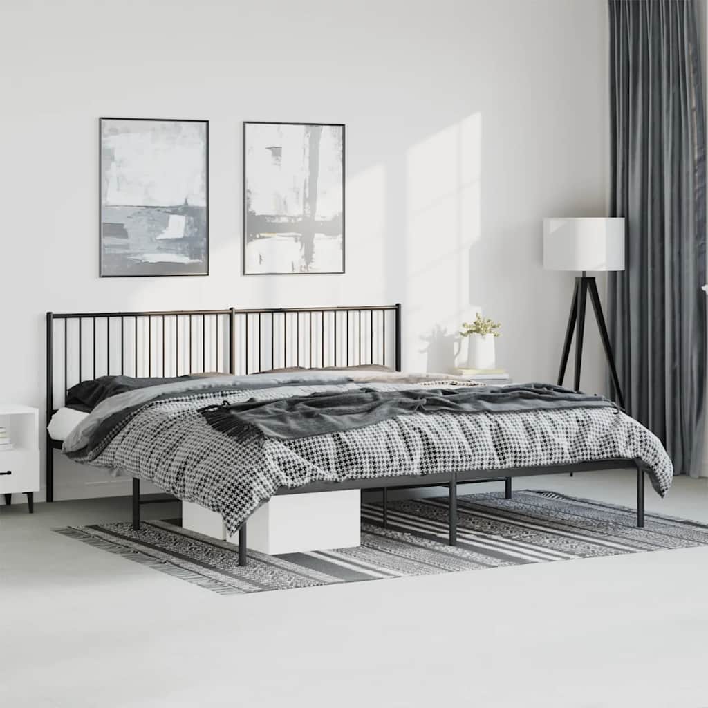 Metal Bed Frame without Mattress with Headboard Black 193x203cm
