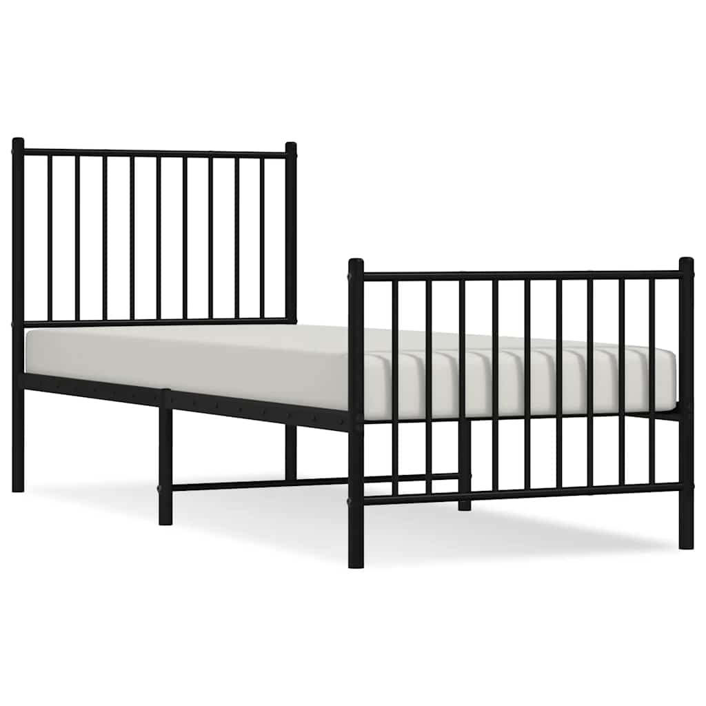 Metal Bed Frame without Mattress with Footboard Black 75x190cm