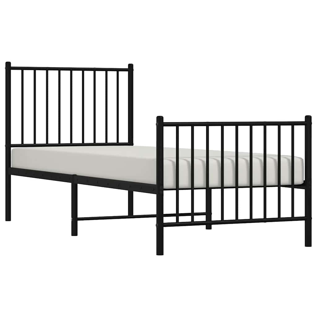 Metal Bed Frame without Mattress with Footboard Black 75x190cm