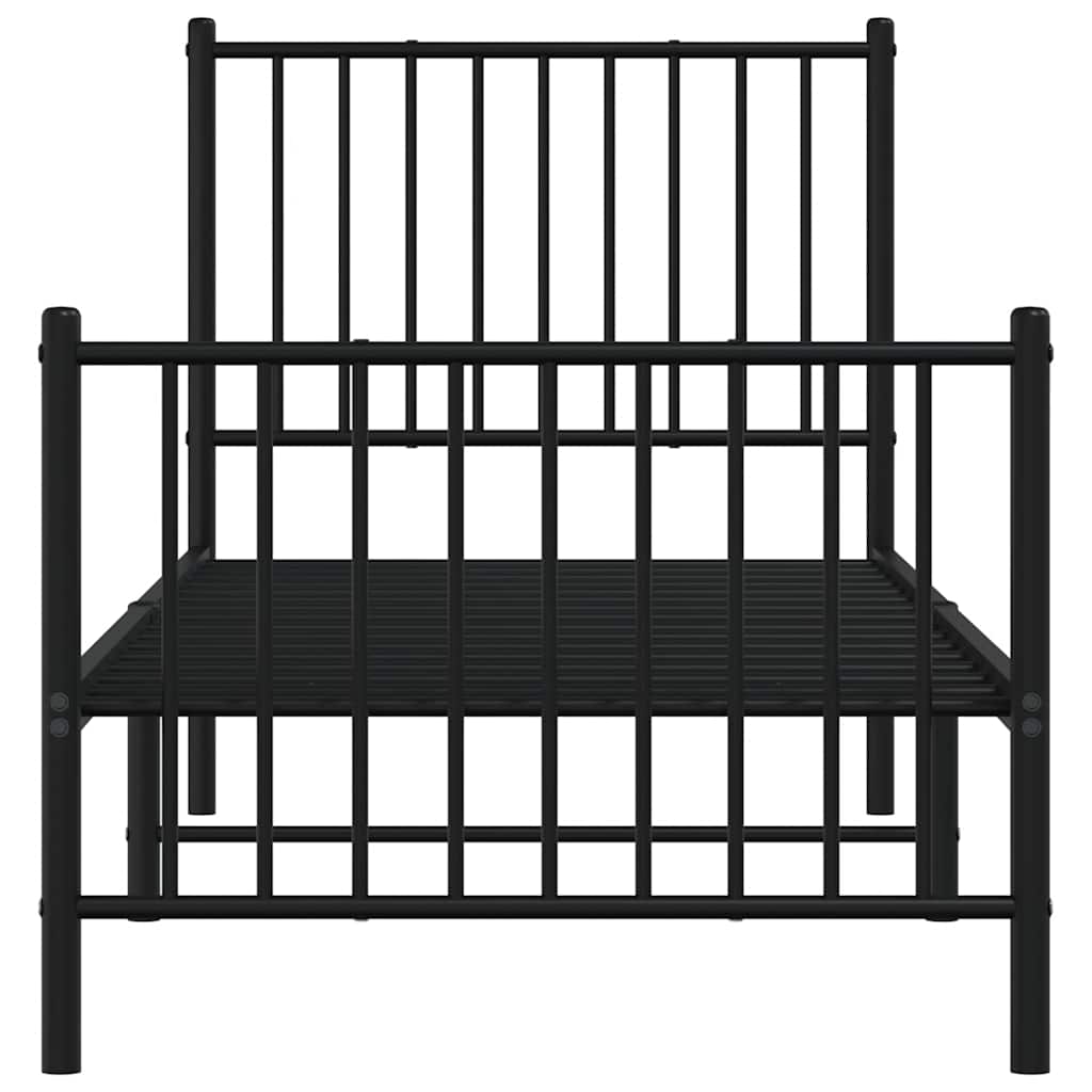 Metal Bed Frame without Mattress with Footboard Black 75x190cm