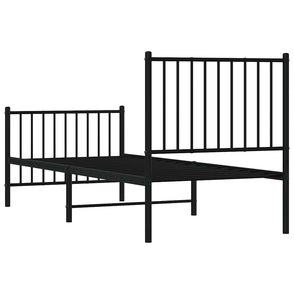 Metal Bed Frame without Mattress with Footboard Black 75x190cm