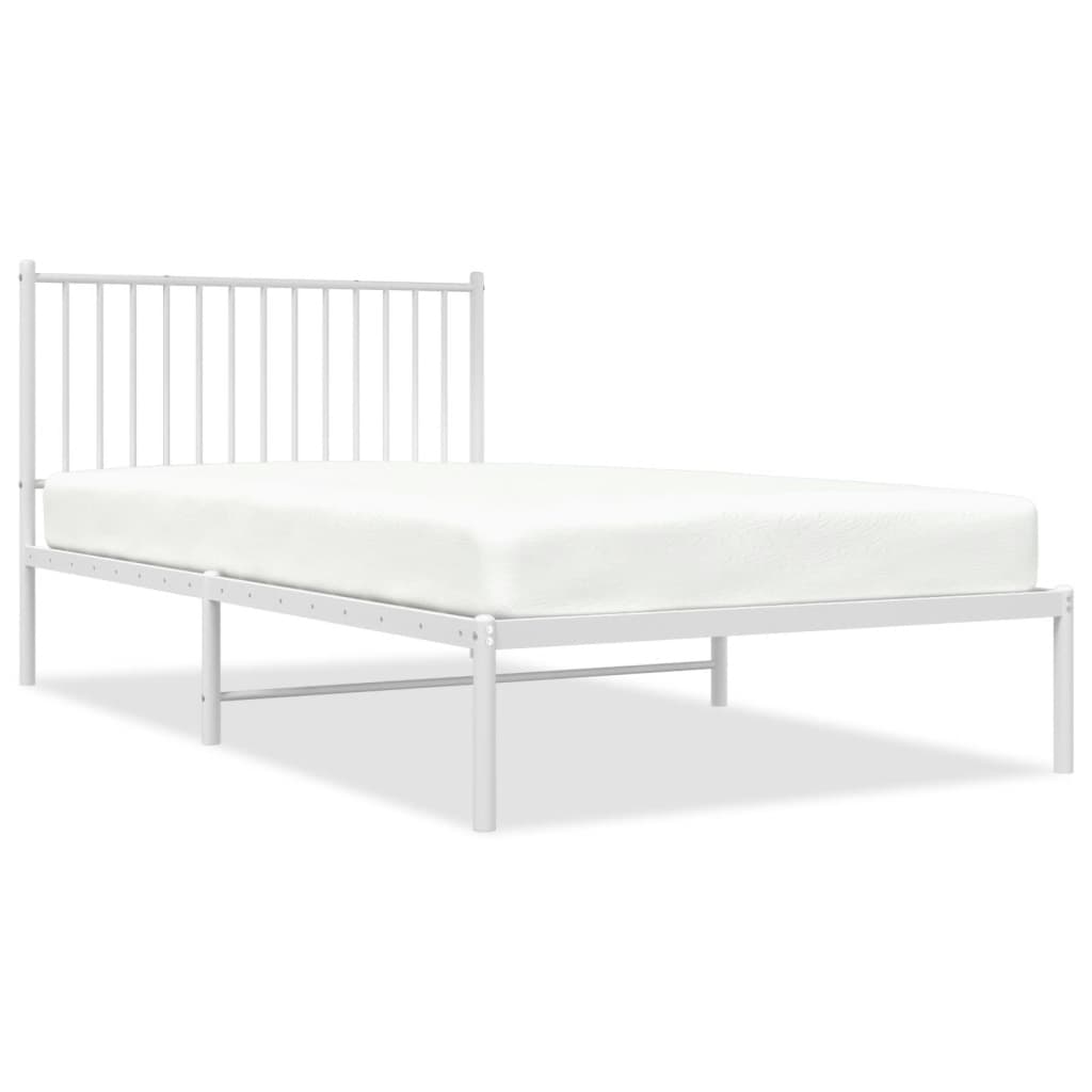 Metal Bed Frame without Mattress with Headboard White 107x203cm
