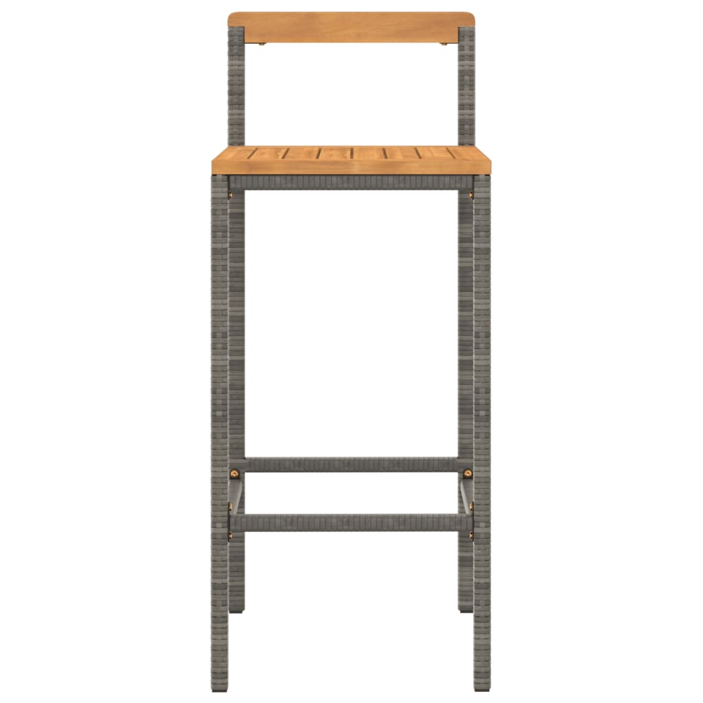Bar Stools 2 pcs Grey Poly Rattan and Solid Wood Acacia