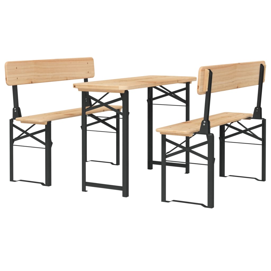 3 Piece Folding Beer Table Set Solid Wood Fir