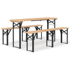 3 Piece Folding Beer Table Set Solid Wood Fir