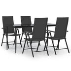 5 Piece Garden Dining Set Black Poly Rattan