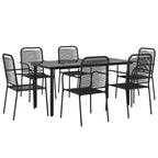 7 Piece Garden Dining Set Black Cotton Rope and Steel