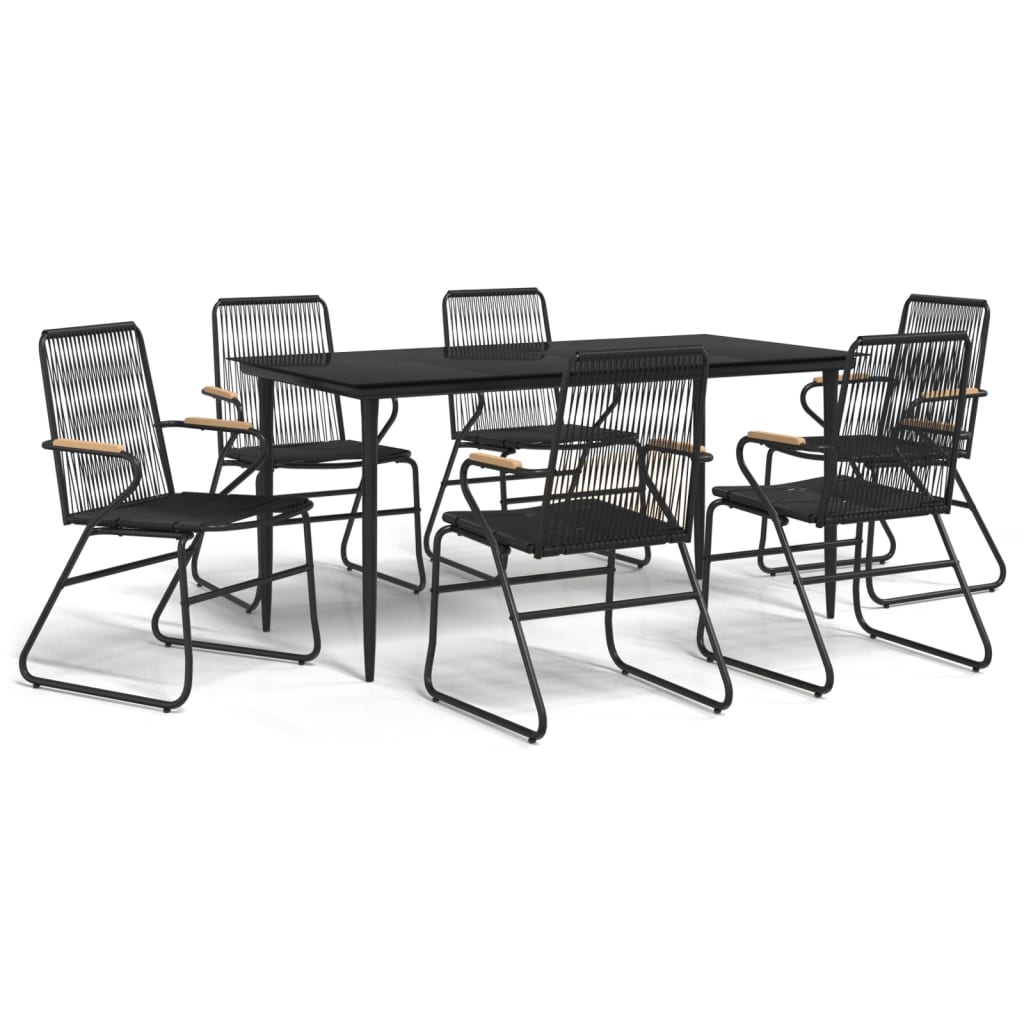 7 Piece Garden Dining Set Black PVC Rattan
