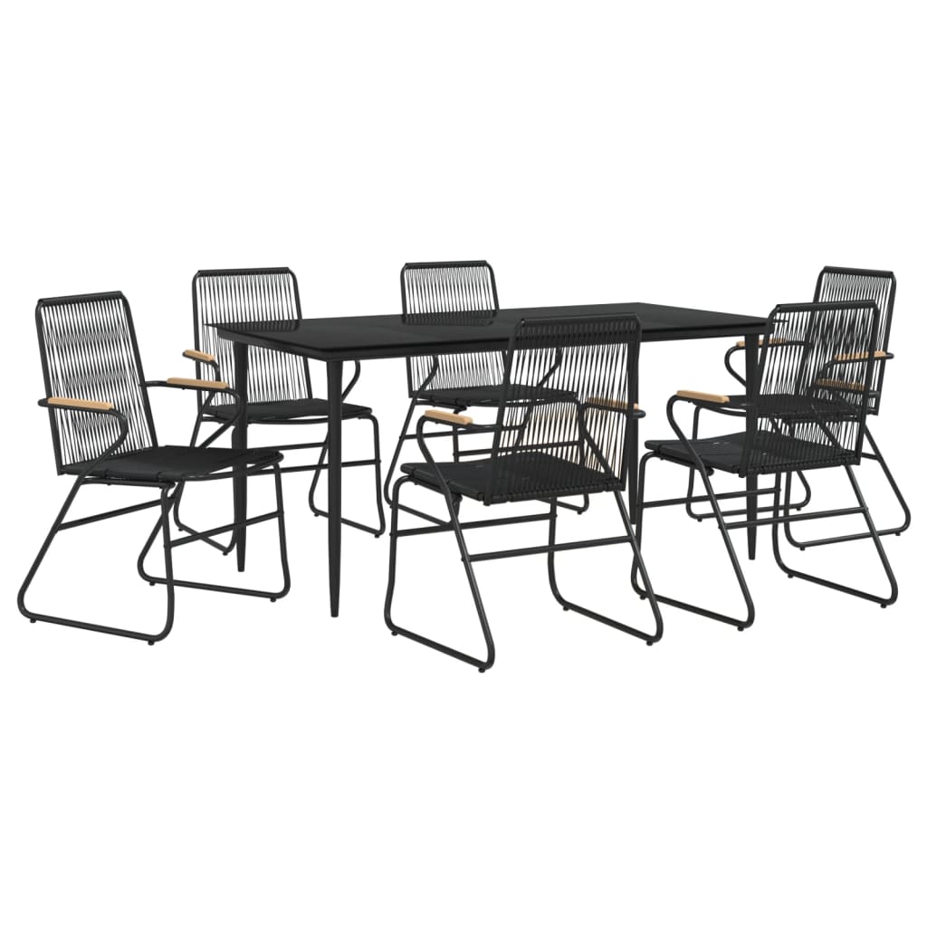 7 Piece Garden Dining Set Black PVC Rattan