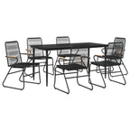 7 Piece Garden Dining Set Black PVC Rattan