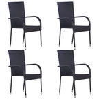 5 Piece Garden Dining Set Black Poly Rattan