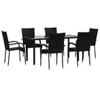 7 Piece Garden Dining Set Black Poly Rattan