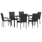 7 Piece Garden Dining Set Brown Poly Rattan