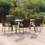7 Piece Garden Dining Set Brown Poly Rattan