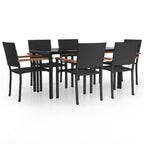 7 Piece Garden Dining Set Black Poly Rattan