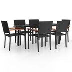 7 Piece Garden Dining Set Black Poly Rattan