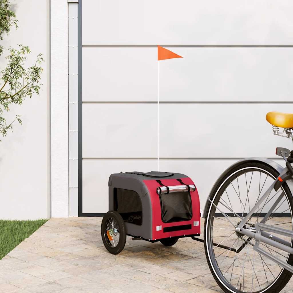 Pet Bike Trailer Red and Grey Oxford Fabric and Iron