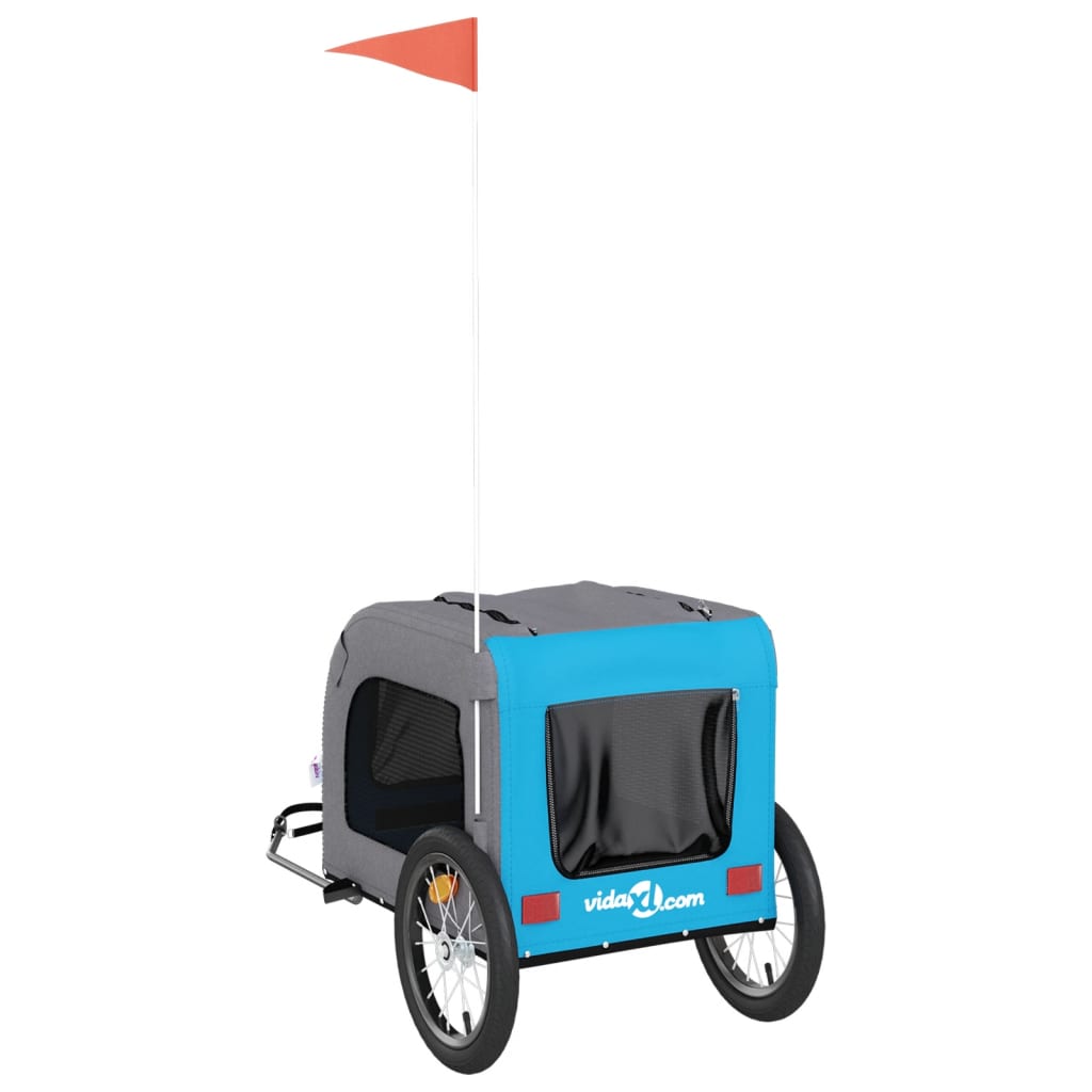 Pet Bike Trailer Blue and Grey Oxford Fabric and Iron