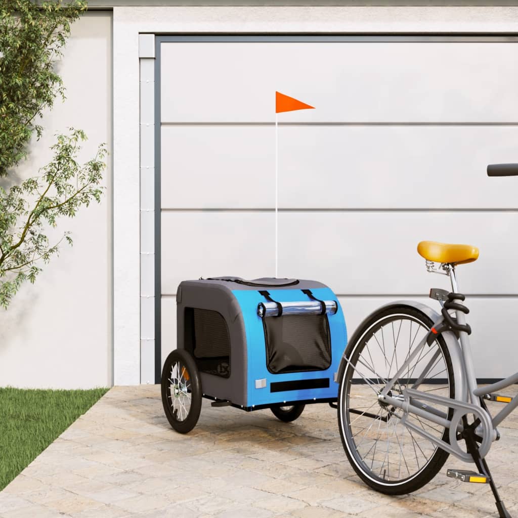 Pet Bike Trailer Blue and Grey Oxford Fabric and Iron