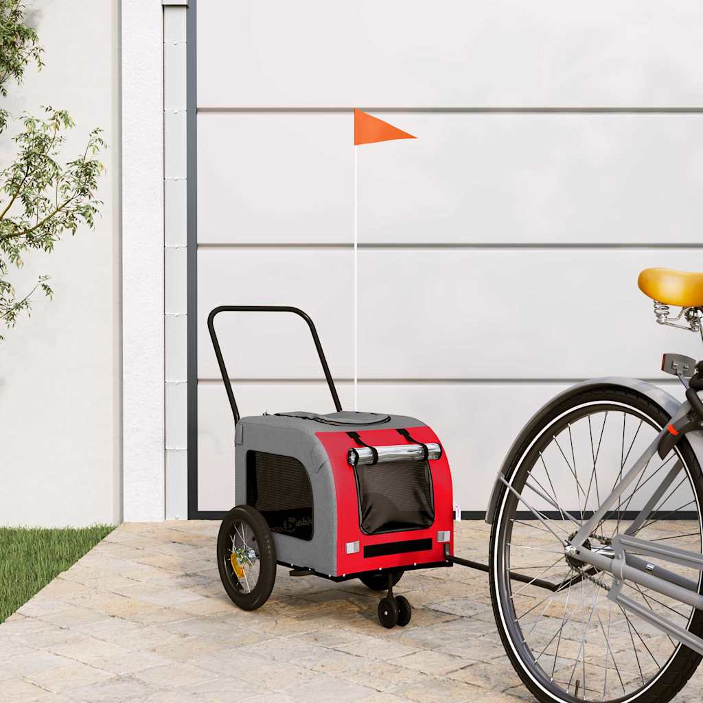 Pet Bike Trailer with Storage Red and grey 124.5 x 63.5 x 53 cm