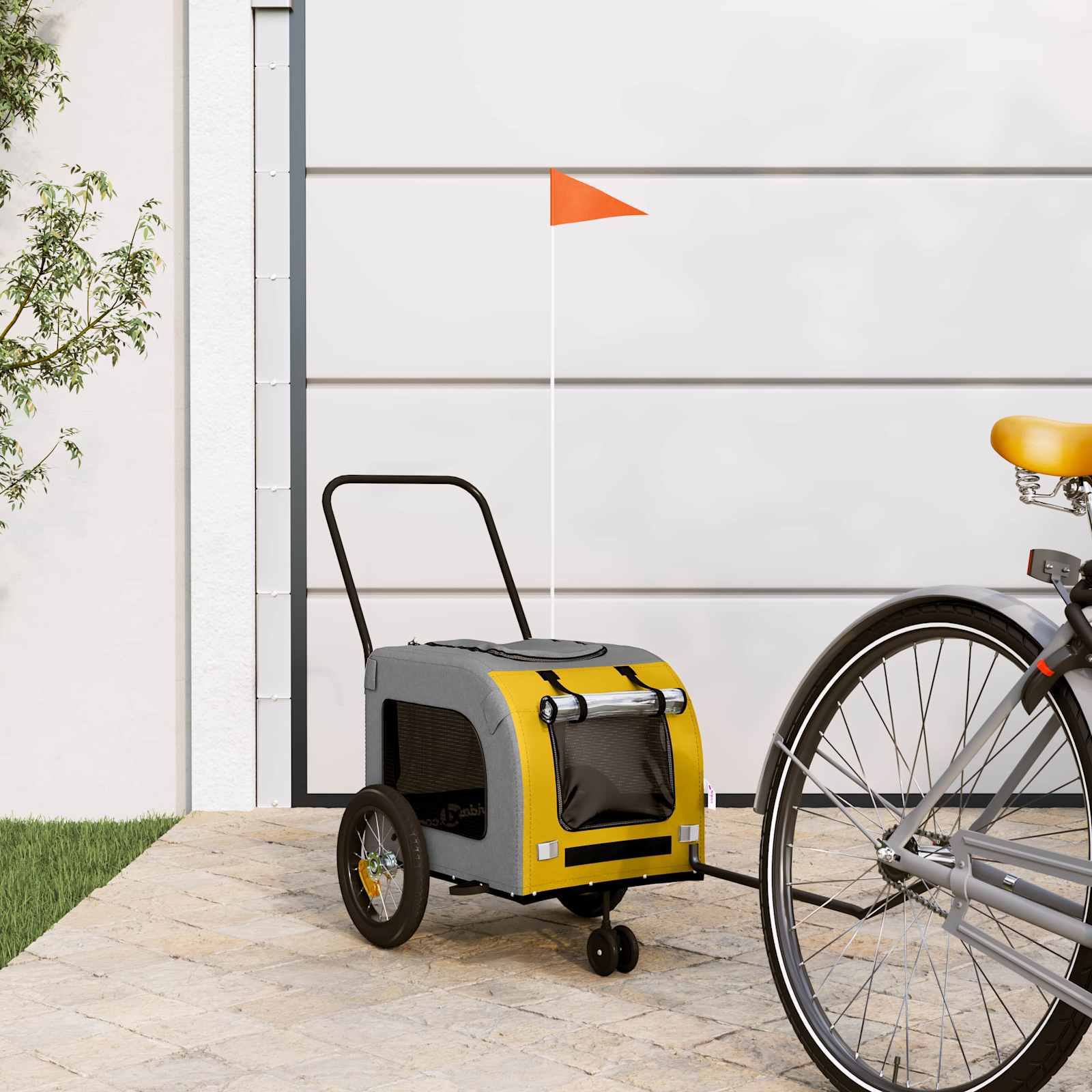 Pet Bike Trailer Yellow and Grey 54.5 x 120 x 161 cm