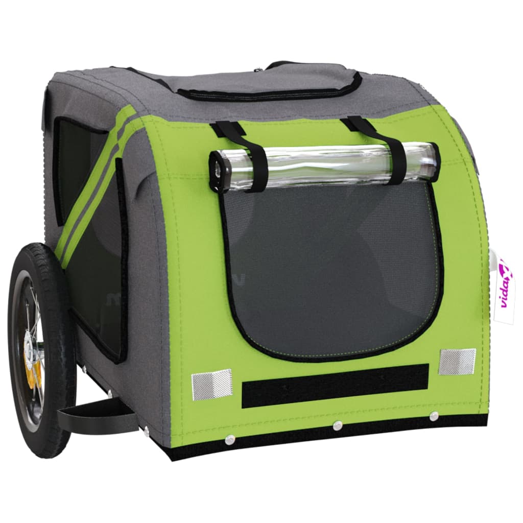 Pet Bike Trailer Green and Grey Oxford Fabric and Iron