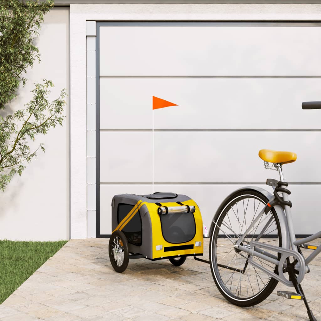 Pet Bike Trailer Yellow and Grey Oxford Fabric and Iron