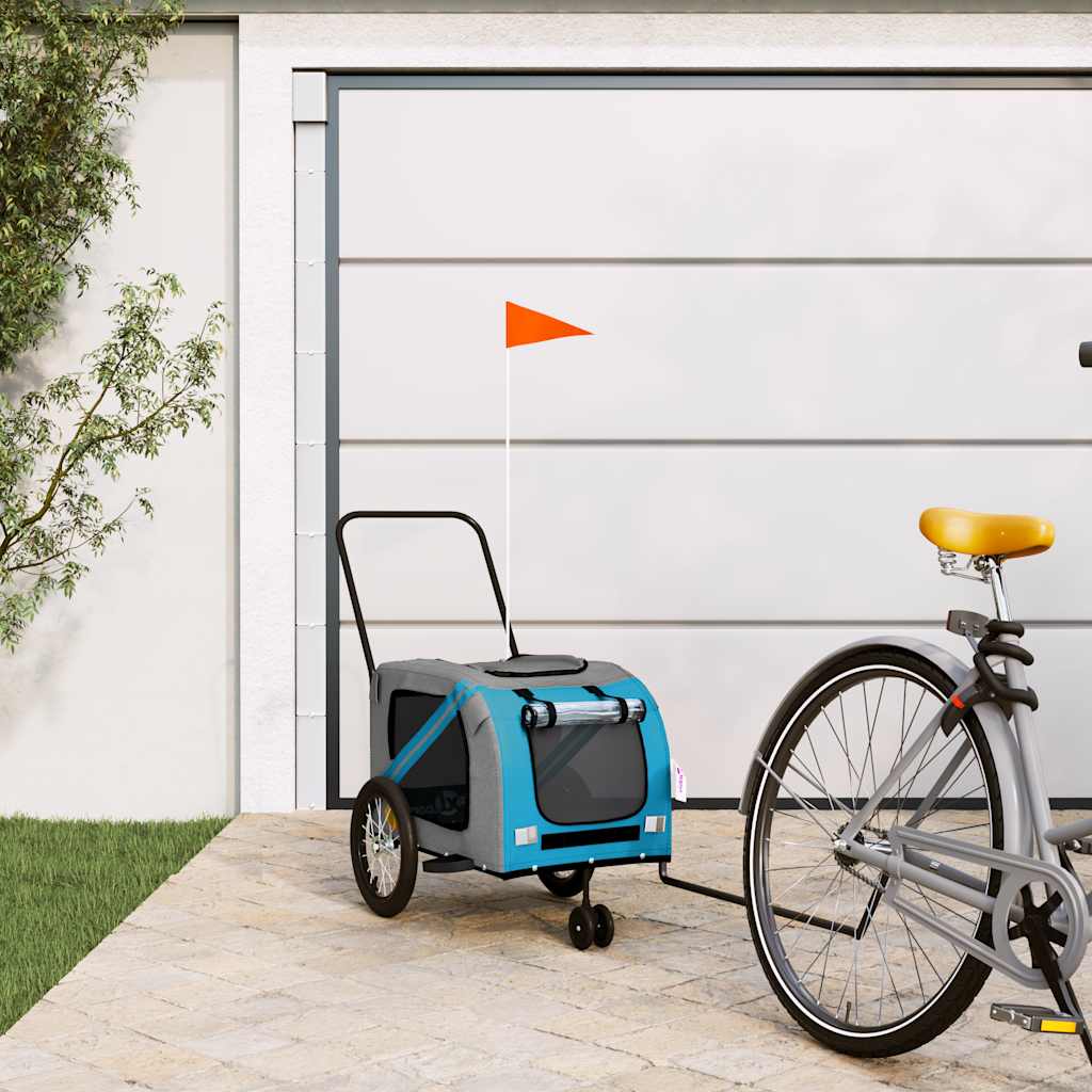 Pet Bike Trailer Blue and Grey Oxford Fabric and Iron