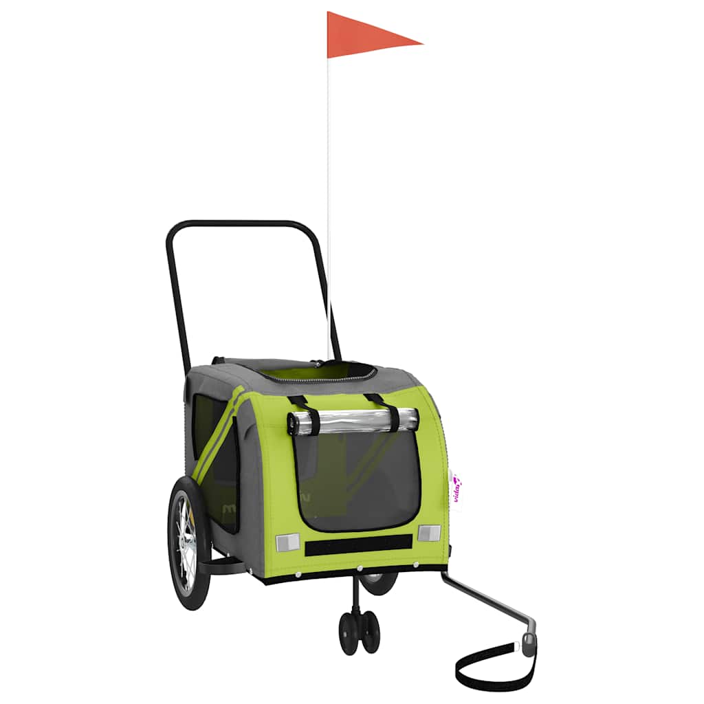 Pet Bike Trailer Green and Grey Oxford Fabric and Iron