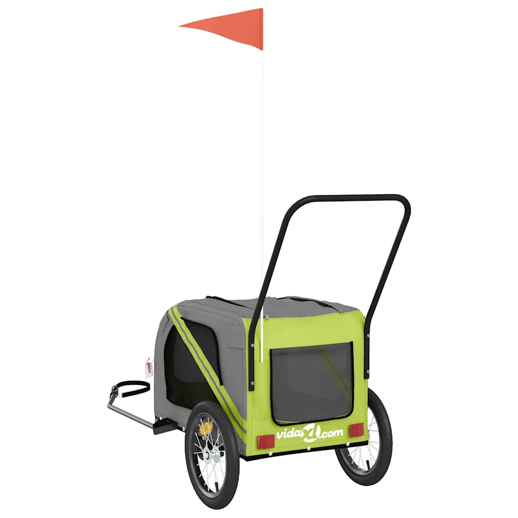 Pet Bike Trailer Green and Grey Oxford Fabric and Iron