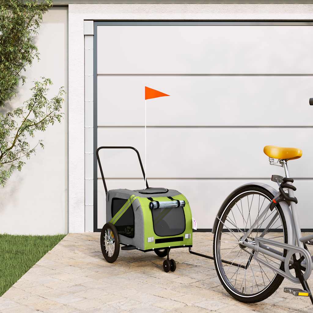 Pet Bike Trailer Green and Grey Oxford Fabric and Iron