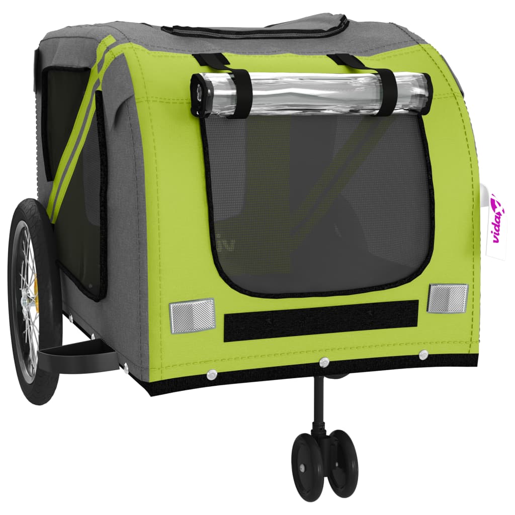 Pet Bike Trailer Green and Grey Oxford Fabric and Iron