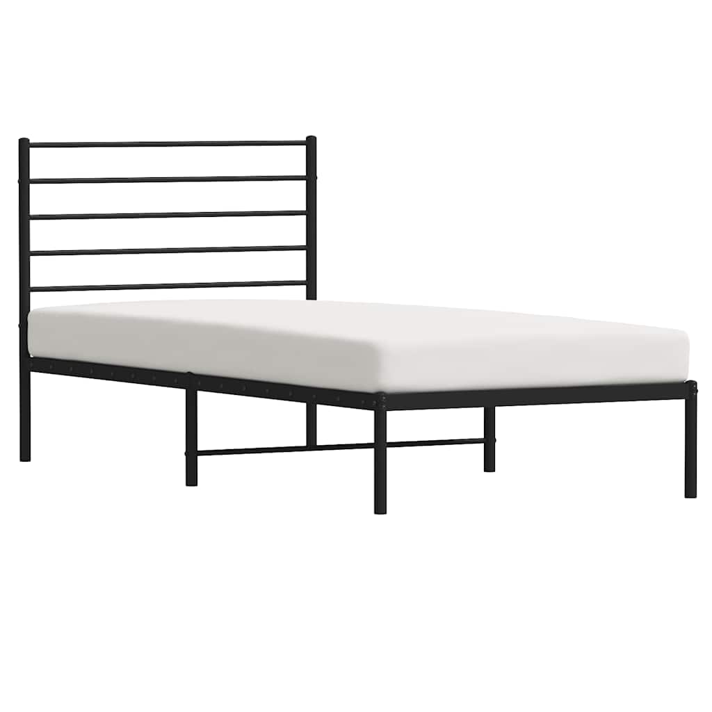 Metal Bed Frame without Mattress with Headboard Black 107x203cm