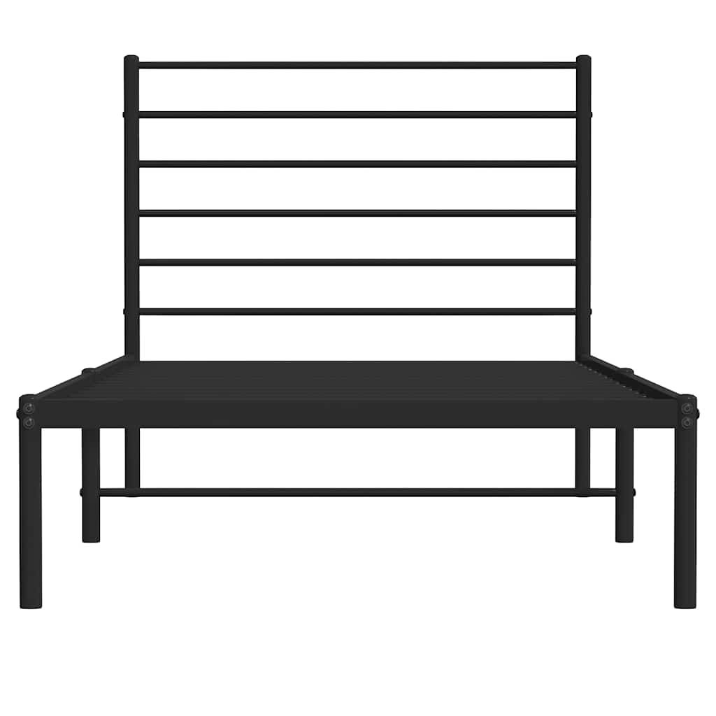 Metal Bed Frame without Mattress with Headboard Black 107x203cm