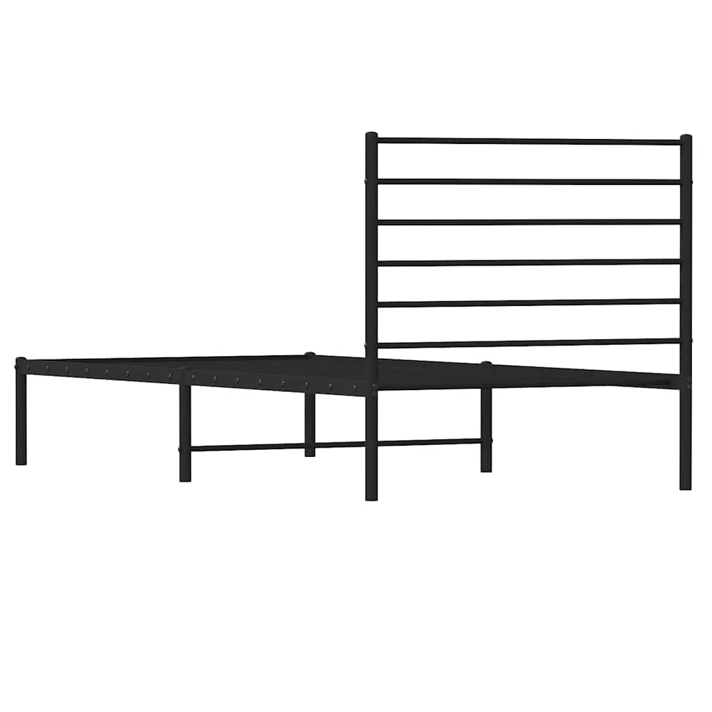 Metal Bed Frame without Mattress with Headboard Black 107x203cm