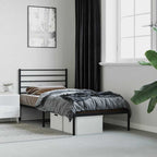 Metal Bed Frame without Mattress with Headboard Black 107x203cm