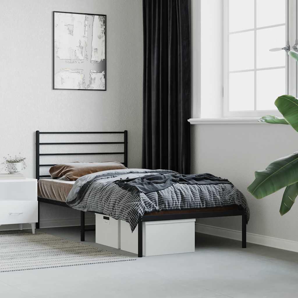 Metal Bed Frame without Mattress with Headboard Black 107x203cm
