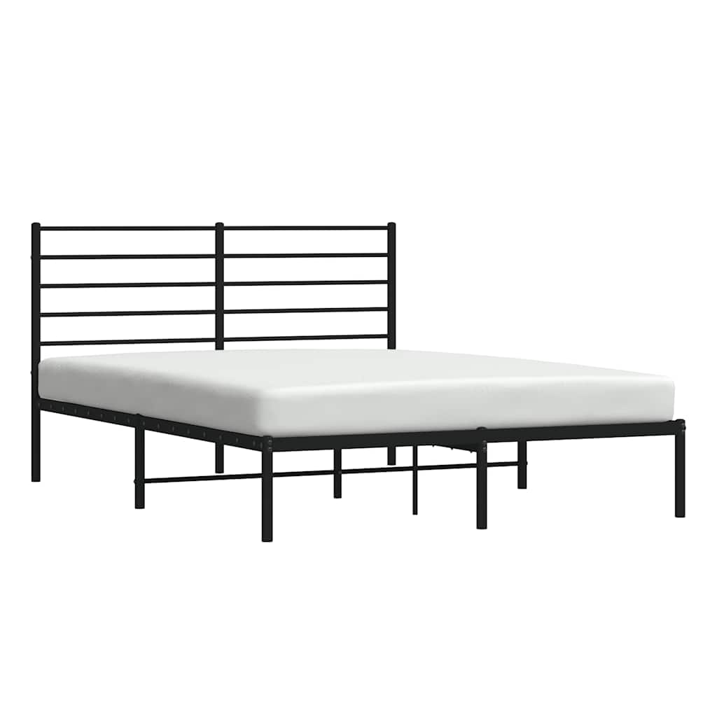 Metal Bed Frame without Mattress with Headboard Black 135x190cm
