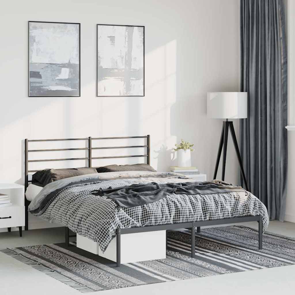 Metal Bed Frame without Mattress with Headboard Black 135x190cm