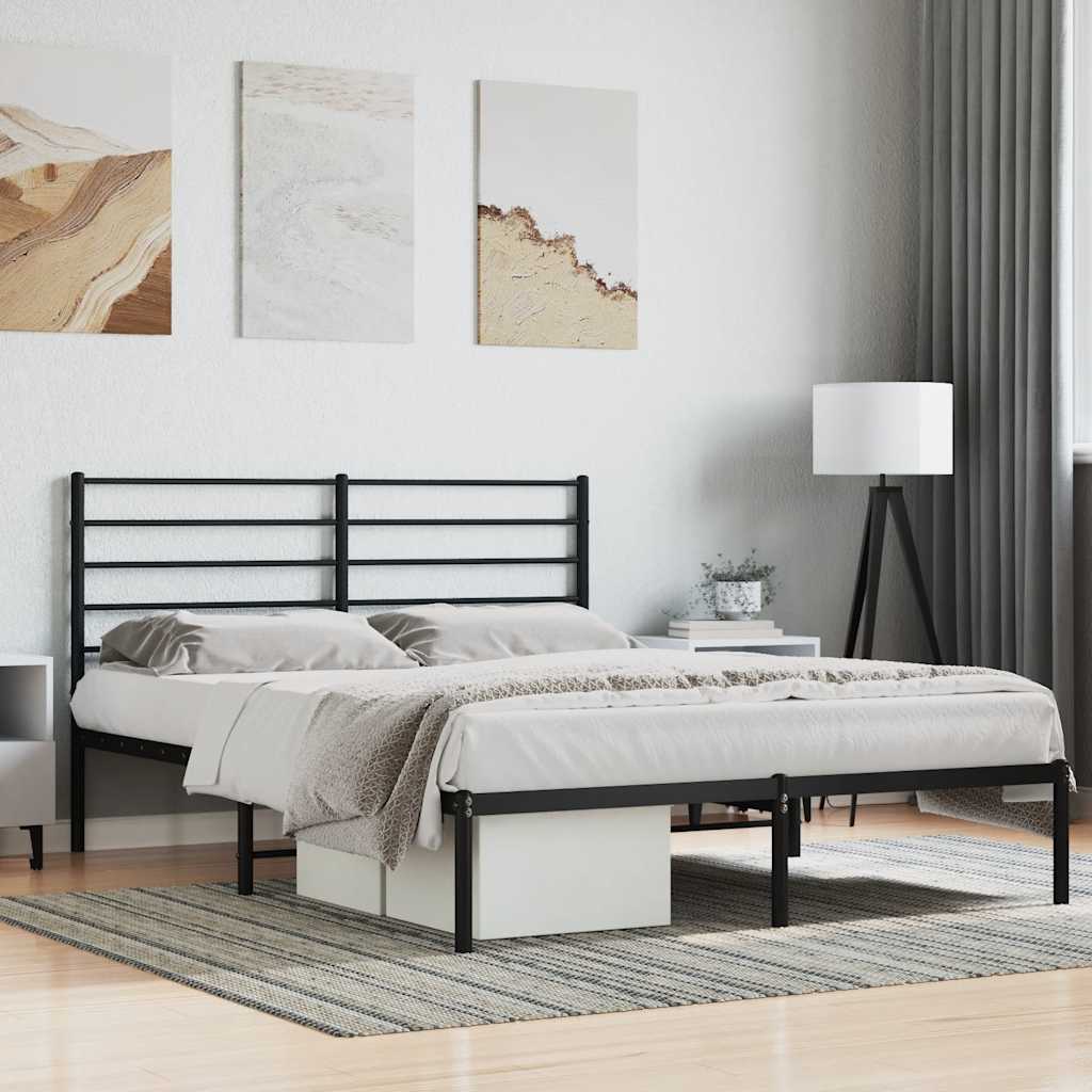 Metal Bed Frame without Mattress with Headboard Black 140x200cm