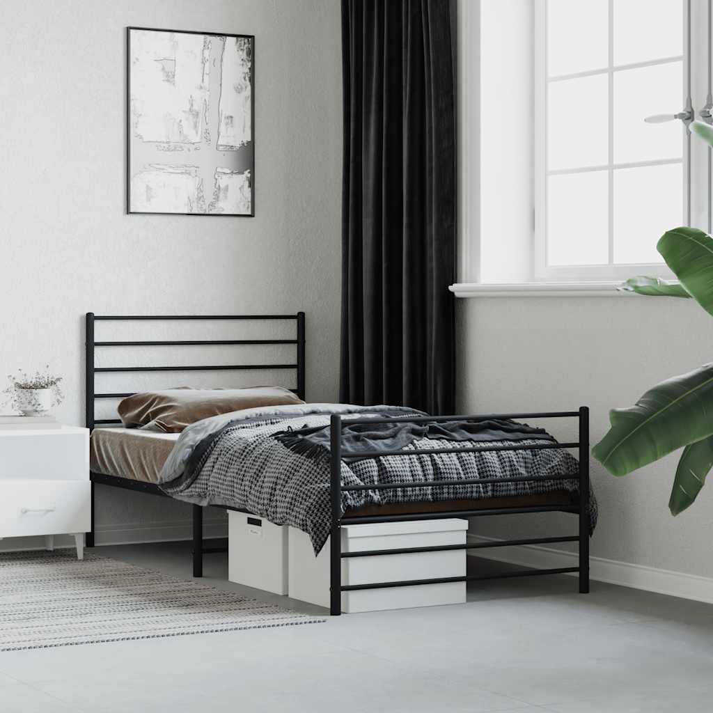 Metal Bed Frame without Mattress with Footboard Black 80x200cm