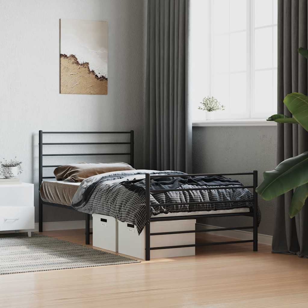 Metal Bed Frame without Mattress with Footboard Black 107x203cm