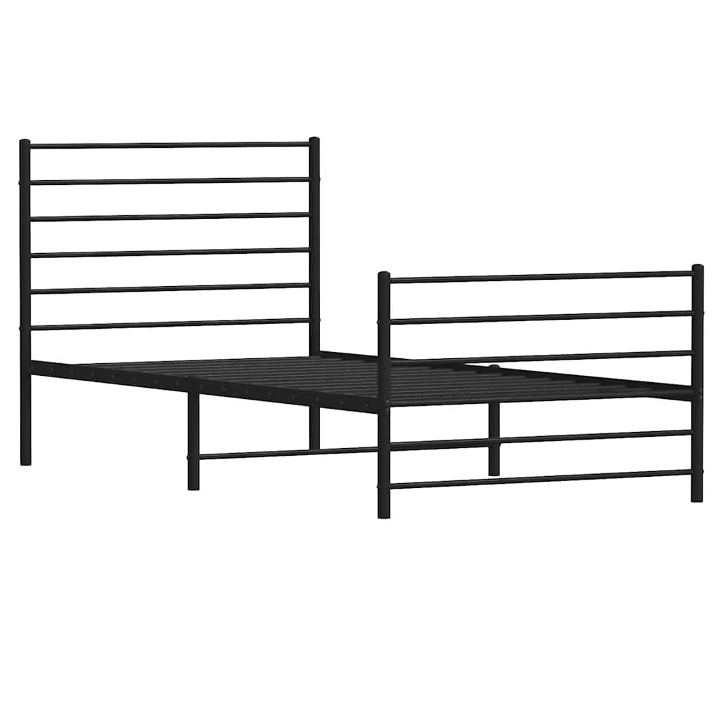Metal Bed Frame without Mattress with Footboard Black 107x203cm