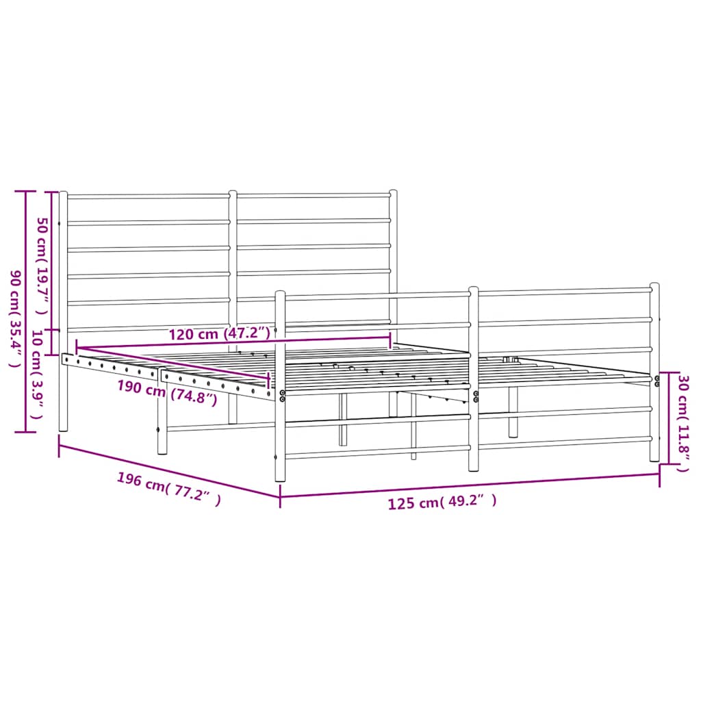 Metal Bed Frame without Mattress with Footboard Black 120x190cm