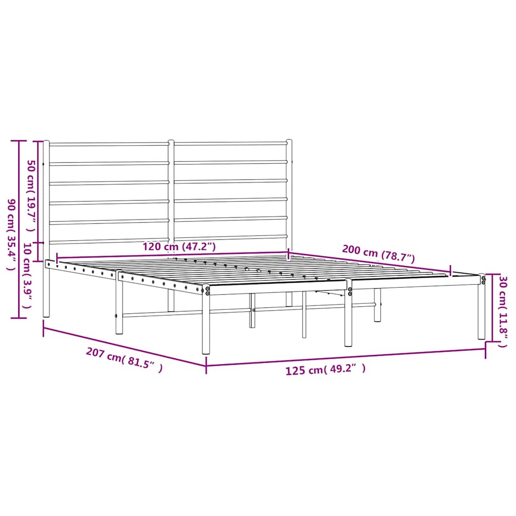 Metal Bed Frame without Mattress with Headboard White 120x200cm